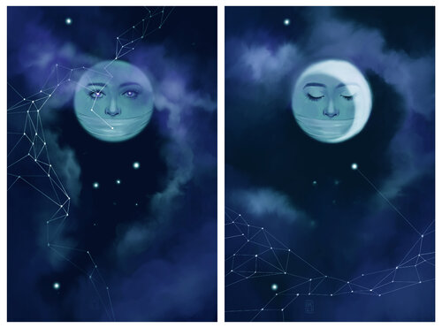 A Silent Moon. Sight and Nap. Diptych de Natalia Nik, Digital a la venta en Singulart