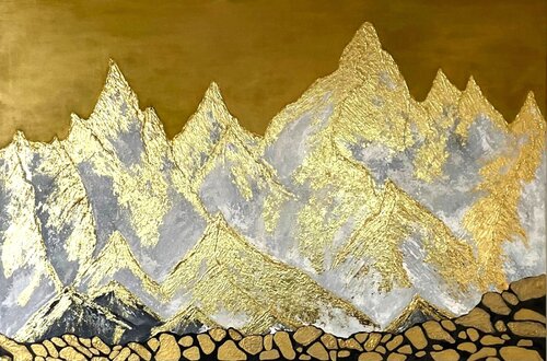 Golden Swiss Alpine Peaks by Joyce Tan, Painting for Sale on Singulart