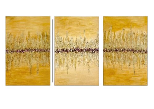 Gold and Glitter Metallic Mixed Media Acrylic Triple Canvas Painting de Joyce Tan, Pintura a la venta en Singulart