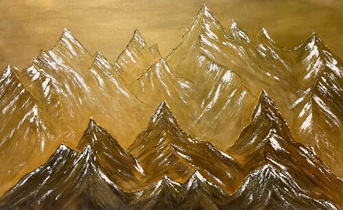 Swiss Alpine Peaks in Rusty Gold de Joyce Tan, Pintura a la venta en Singulart