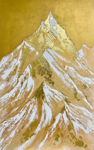 Golden Glacial Swiss Peaks de Joyce Tan, Pintura a la venta en Singulart