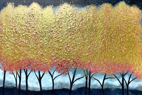 Where Twilight Blooms Abstract Trees 1 by Joyce Tan, Painting for Sale on Singulart