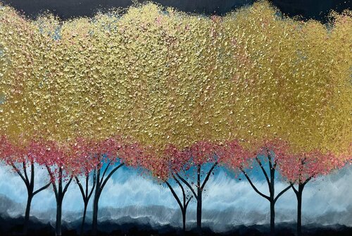Where Twilight Blooms Abstract Trees 2 by Joyce Tan, Painting for Sale on Singulart