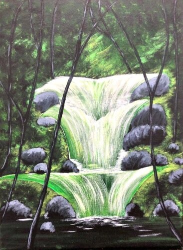 Emerald Waterfall Meadows by Joyce Tan, 油畫 for Sale on Singulart