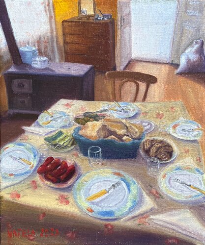 Welcoming Hearth van Natela Krutii, Schilderij te koop op Singulart