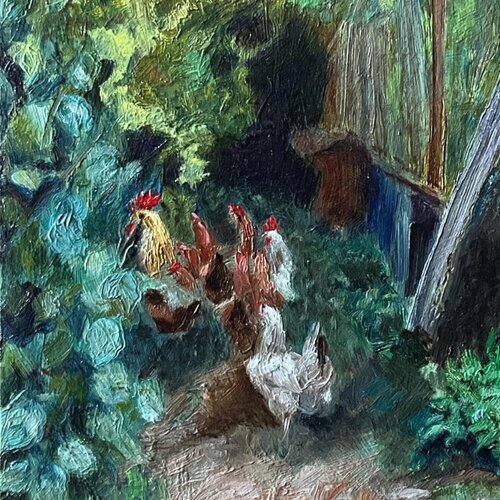 Adventurous Chicken van Natela Krutii, Schilderij te koop op Singulart