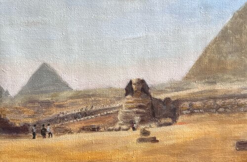 Sphinx and Pyramids in Haze von Natela Krutii, Malerei kaufen auf Singulart