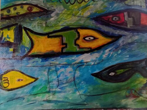 I PESCI NELL' ACQUARIO di ALFONSO CESARO, Pittura in vendita su Singulart