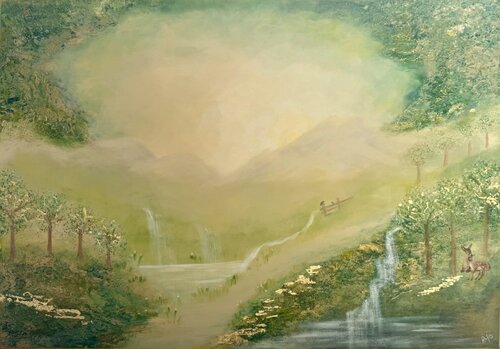 In her Embrace by Rafia Rasheed, Painting for Sale on Singulart