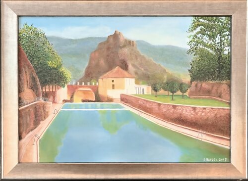 Picarzos y piscina.Ayna. by José Báidez González, Painting for Sale on Singulart