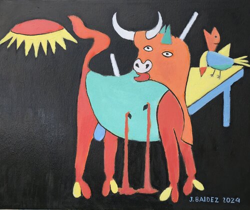 TORO HERIDO EN LA BATALLA. HOMENAJE A PICASSO. von José Báidez González, Malerei kaufen auf Singulart