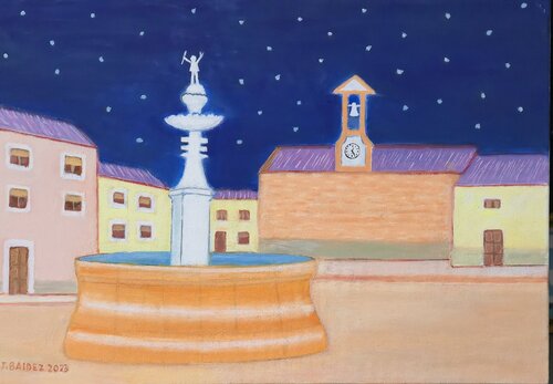 Noche de luna en el pueblo. von José Báidez González, Malerei kaufen auf Singulart