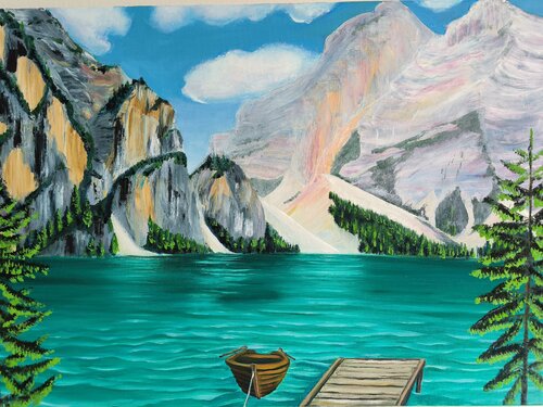 Emerald Lago di Braies in Alps by Alexander Aleksyuk, Painting for Sale on Singulart