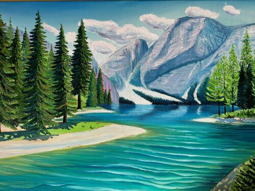 Emerald lake in Alps - Braies van Alexander Aleksyuk, Schilderij te koop op Singulart