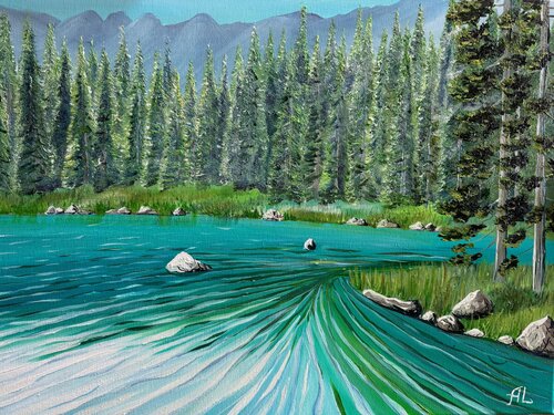 Emerald lake in Dolomites von Alexander Aleksyuk, Malerei kaufen auf Singulart