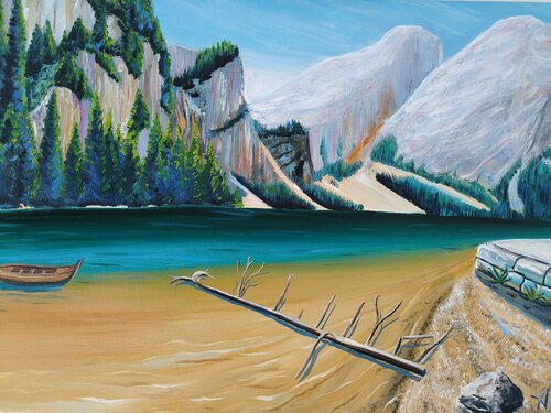 Lago di Braies in Italia by Alexander Aleksyuk, Painting for Sale on Singulart