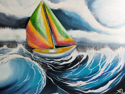 Ship in Storm van Alexander Aleksyuk, Schilderij te koop op Singulart