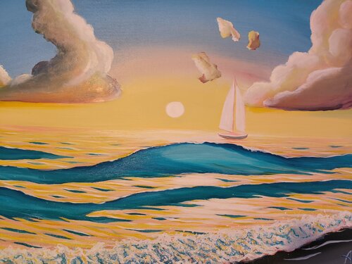 Yellow seaside sunset von Alexander Aleksyuk, Malerei kaufen auf Singulart