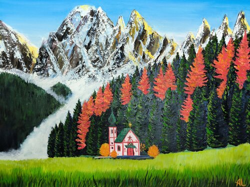 Red Sankta Magdalena Dolomites Sud Tirol di Alexander Aleksyuk, Pittura in vendita su Singulart