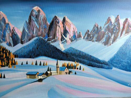 Winter Sankta Magdalena Dolomites Sud Tirol von Alexander Aleksyuk, Malerei kaufen auf Singulart