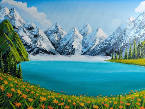 Spring lake in Alps van Alexander Aleksyuk, Schilderij te koop op Singulart