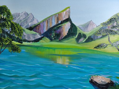 Lake in  Swiss Alps by Alexander Aleksyuk, Painting for Sale on Singulart
