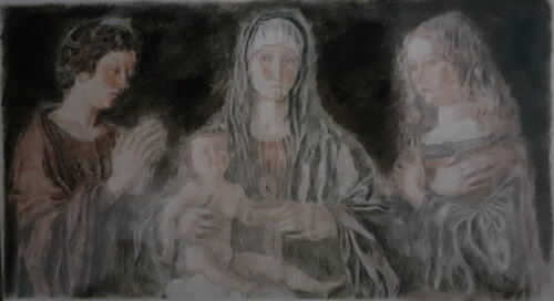 "Madonna col bambino tra le sante Caterina e Maria Maddalena" da Giovanni Bellini von Reginaldo Albanese, Werk auf Papier kaufen auf Singulart