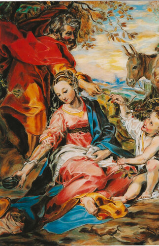 "Sacra Famiglia- Sosta nella fuga in Egitto da Federico Barocci( 1535- 1612) by Reginaldo Albanese, 종이 for Sale on Singulart