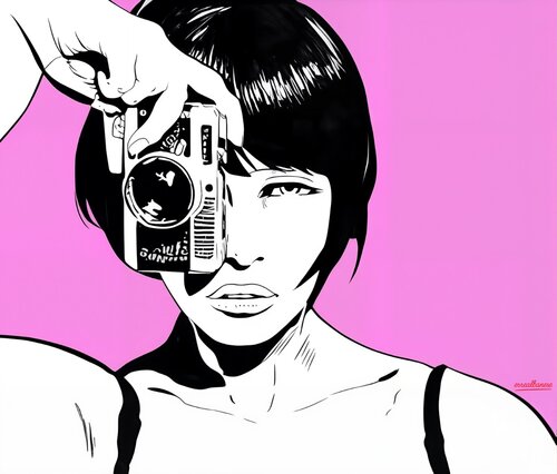 Valentina – Don’t Shoot   Arte digitale su metallo Dibond con finitura in plexiglass Opera unica, non replicabile. van Reginaldo Albanese, Schilderij te koop op Singulart