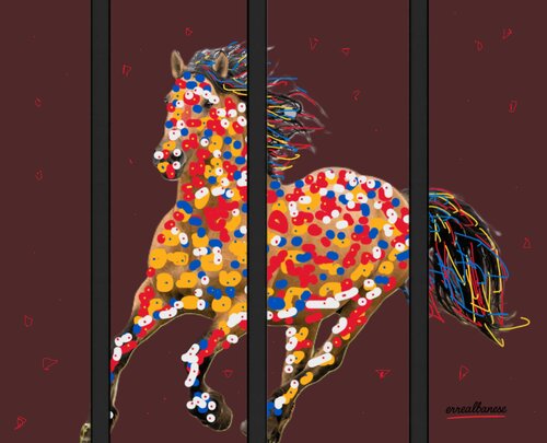"Sicilian Horse" Serie: Sovranità e Maschere – Varianti Pop Siciliane- digitale su metallo Dibond con finitura in plexiglass Opera unica, non replicabile. di Reginaldo Albanese, Digitale in vendita su Singulart