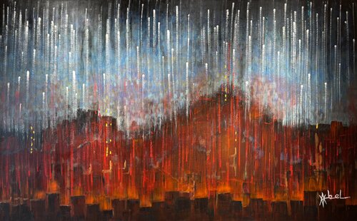 Faut-il attendre que les étoiles pleurent pour que le volcan se réveille ? par Victor Abel, Peinture en vente sur Singulart