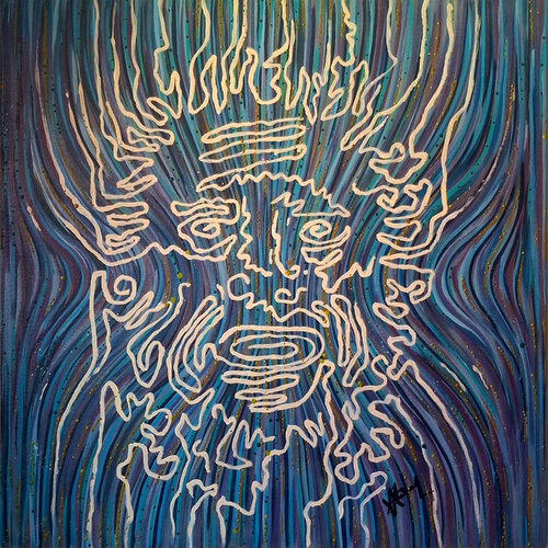 Masque mimétique pour dieu de la mer en quête d'attention par Victor Abel, Peinture en vente sur Singulart