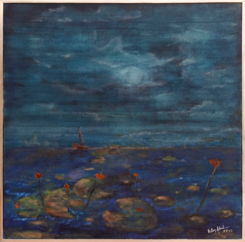 Impression à la lune levante à travers ses nuages di Victor Abel, Pittura in vendita su Singulart