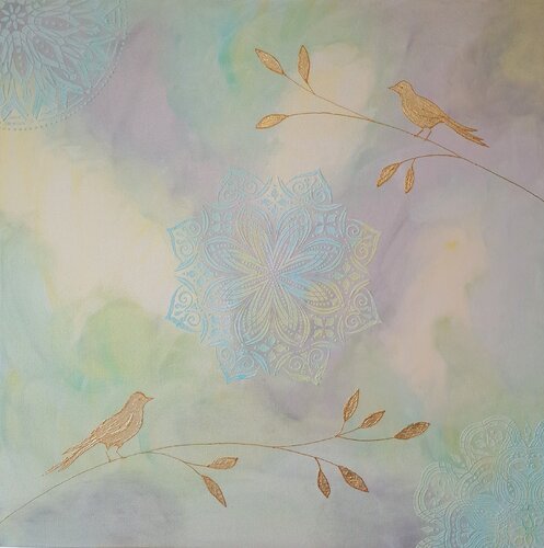 Golden birds van Victoria Shul, Schilderij te koop op Singulart