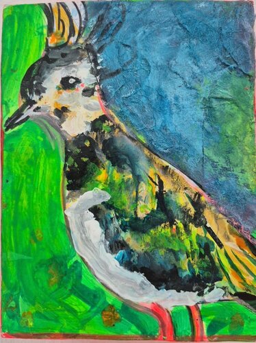 der Schein trügt- der gefährdete Kiebitz di Judith Breuer, Pittura in vendita su Singulart