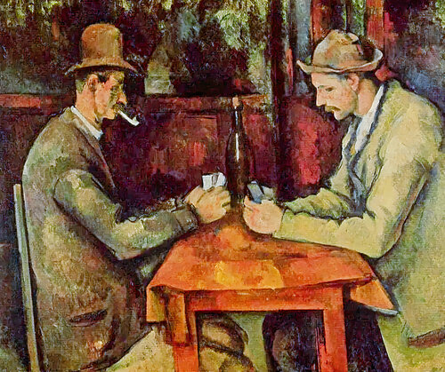 The Card Players Paul Cezanne Style Post-Impressionist, oil on canvas digital painting. Revisiting one of the greatest French Painters. de Thomas Piperis, Digital a la venta en Singulart