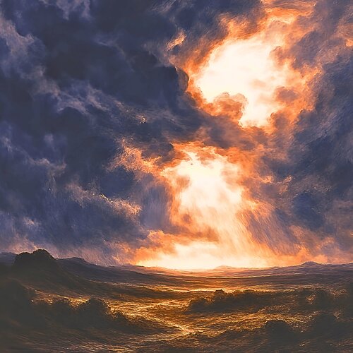 Still a Day, Dark Oceanic Oil On Canvas Seascape. Rough Seas at Dusk. Deep Toned, Cinematic Depth Painting. von Thomas Piperis, Digital kaufen auf Singulart