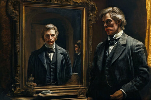 The Picture of Dorian Gray Bespoke Museum Grade Art Historical Literature FableInspired Painting with Immersive Depth. Unique Original for Collectors signed by the artist de Thomas Piperis, Digital a la venta en Singulart
