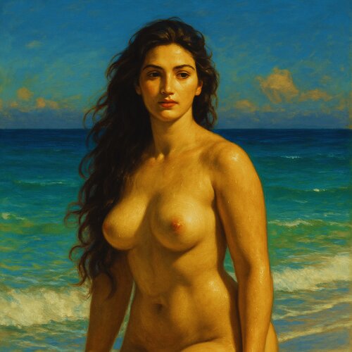 Aphrodite Greek Goddess of Beauty Fertility Sensuality and loving emerges from the Aegean Sea Waves von Thomas Piperis, Digital kaufen auf Singulart