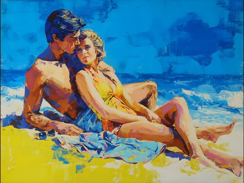 Plein Soleil. Watercolor with Pastel layering on Canvas. Inspired by Patricia Highsmith's Masterpiece "Talented Mister Ripley. 2025 Signed by the Artist. Thomas Piperis