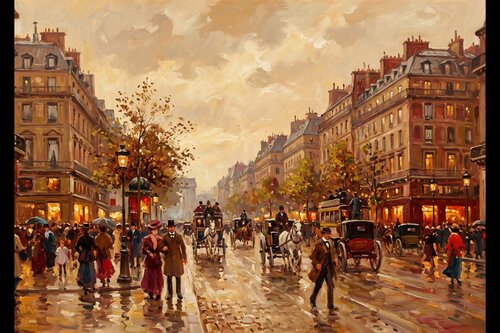 Bustling City 1890 In the Style of Camille Pissarro. Oil on Cotton Canvas Impressionist Painting by Thomas Piperis, デジタル for Sale on Singulart