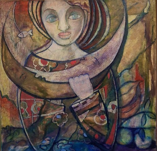 La dame aux lunes di Annie Vandemalle, Pittura in vendita su Singulart