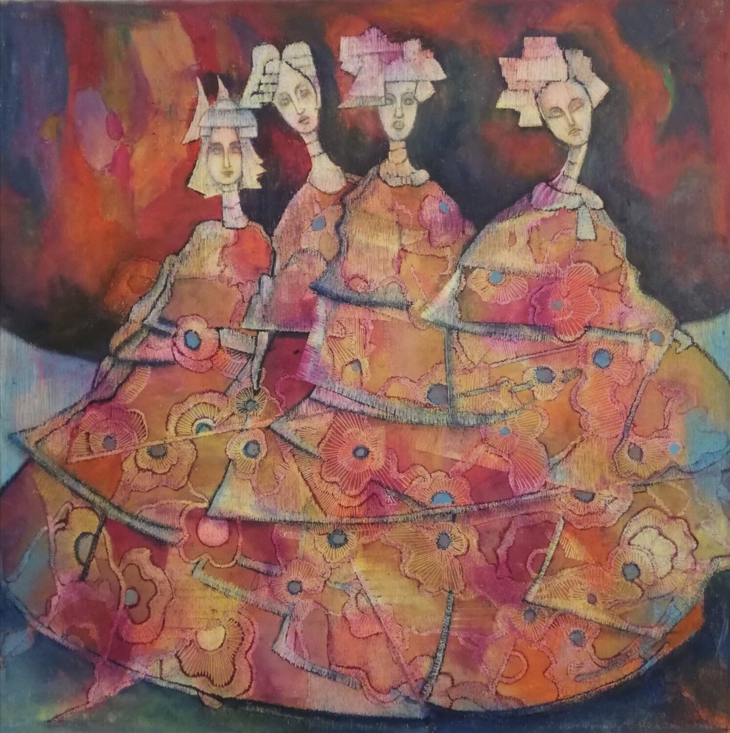 Les demoiselles de Paris Annie Vandemalle Originalgemälde zu verkaufen