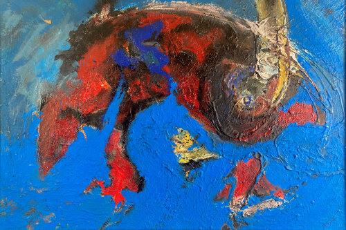 An Encounter Between a Tardigrade and a Butterfly van Raindog, Schilderij te koop op Singulart