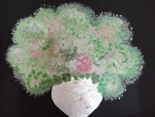 Silberne Vase und Hortensien van Vinja Bergmann, Schilderij te koop op Singulart