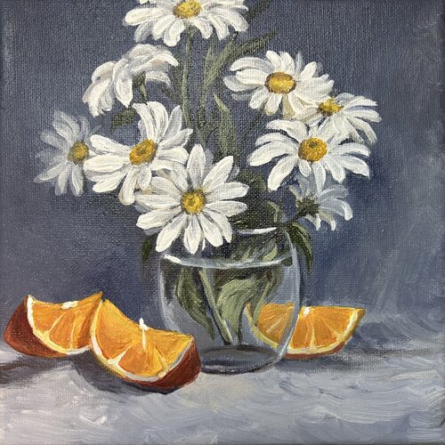 Still Life with Daisies and Orange van Alexandra Martakova, Schilderij te koop op Singulart