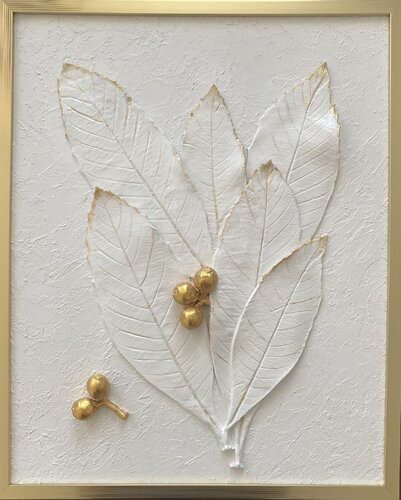 3D Bas-Relief Textured Acrylic Painting "Loquat Whisper" de Alexandra Martakova, Pintura a la venta en Singulart