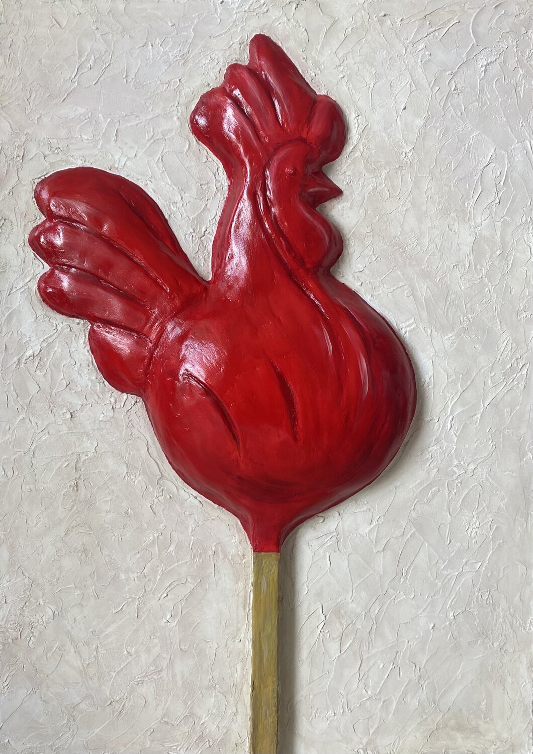 3D Bas-Relief Textured Acrylic Painting "Rooster Lollipop" Alexandra Martakova Originalgemälde zu verkaufen