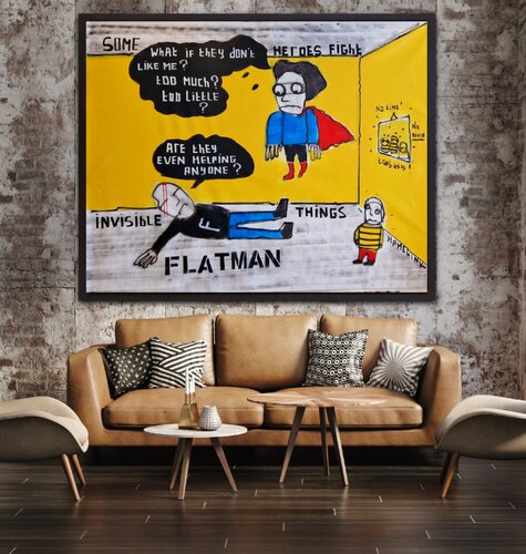 Flatman and the Invisible Battles by Bart Hamelink, Painting for Sale on Singulart