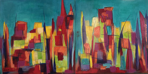 Bilderset Duo Metropolitan Lights (Diptychon) van Susanne Dowden, Schilderij te koop op Singulart